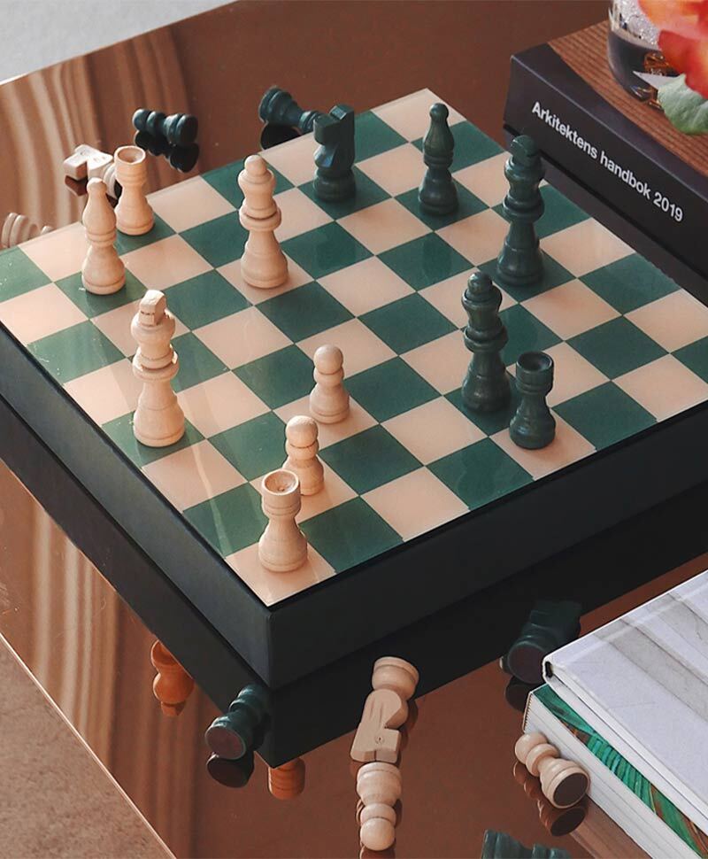 Schachbrett rollbar mit Figurenset in Holzkiste komplett Holzfiguren  #LB 715