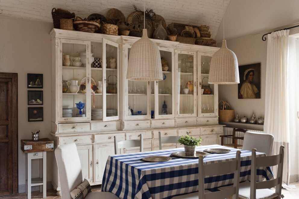 Old white buffet cabinet in Mediterranean cuisine